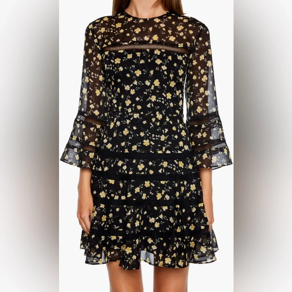 NWT Bardot Black Floral Long Sleeve Poppy Print Mini Dress - Picture 13 of 13